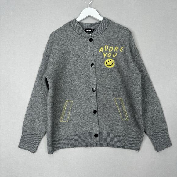 RD Style Womens Jorgina Baseball Jacket M Gray Adore You Smile Academia Cardigan - Picture 1 of 12